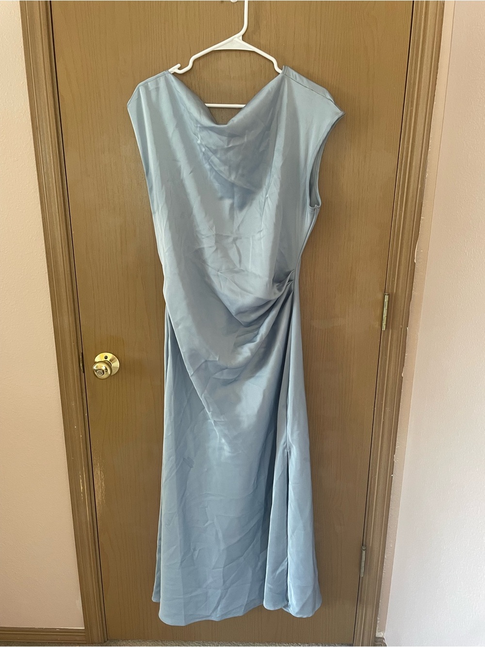 Sam Edelman Light Blue Draped Maxi Dress Size 12 High SLIT Cowl neck